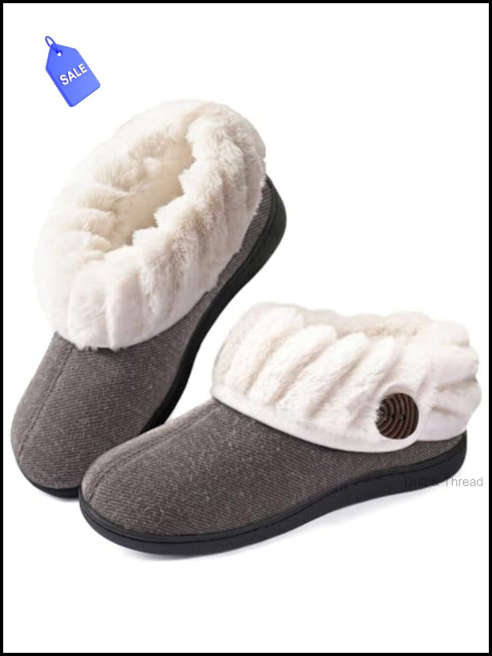 Warm Bootie Slippers House Shoes Fuzzy Collar Memory Foam Non-Slip